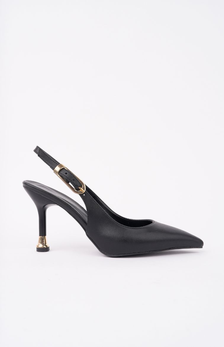 Kadın Tokalı Sivri Burun Şık Topuklu Stiletto Ayakkabı  SİYAH DERİ resmi