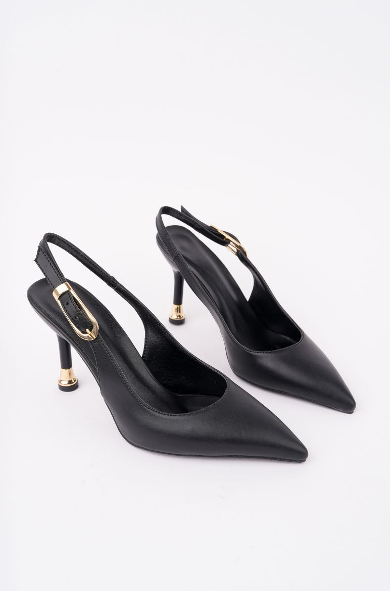 Kadın Tokalı Sivri Burun Şık Topuklu Stiletto Ayakkabı  SİYAH DERİ resmi