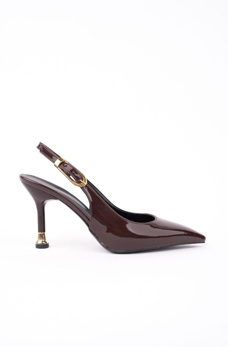 Kadın Tokalı Sivri Burun Şık Topuklu Stiletto Ayakkabı  ACI KAHVE RUGAN resmi