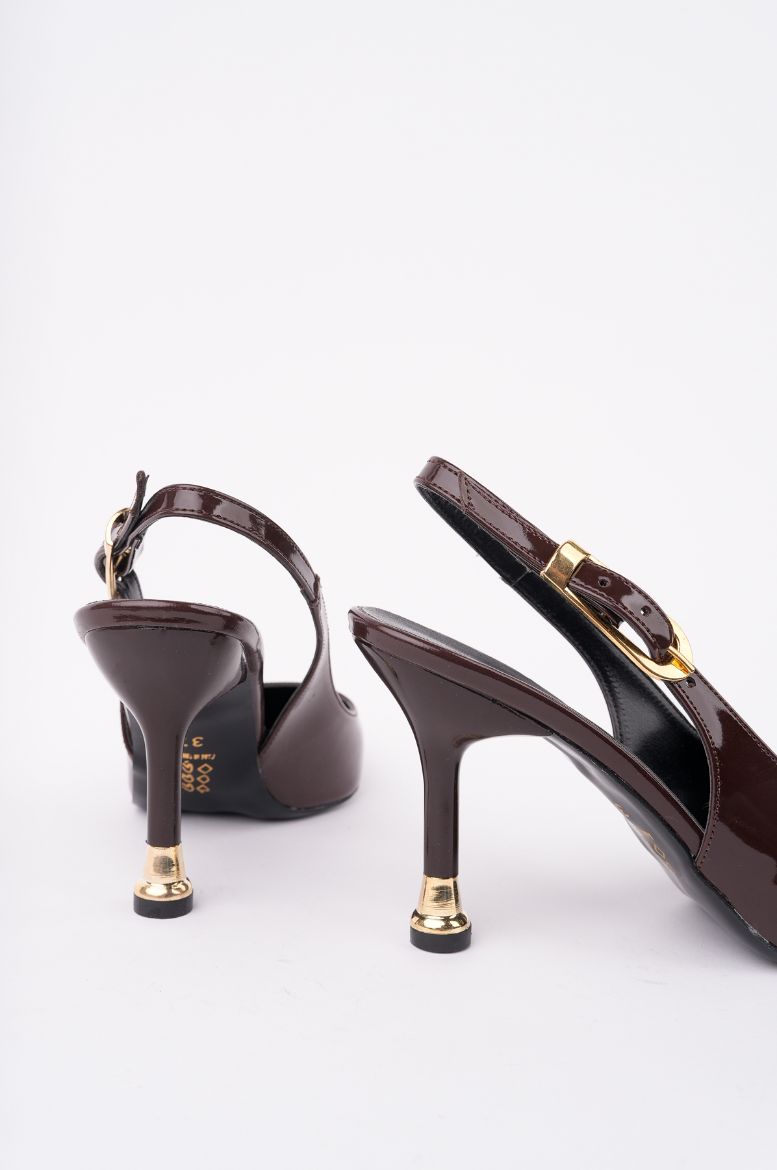 Kadın Tokalı Sivri Burun Şık Topuklu Stiletto Ayakkabı  ACI KAHVE RUGAN resmi