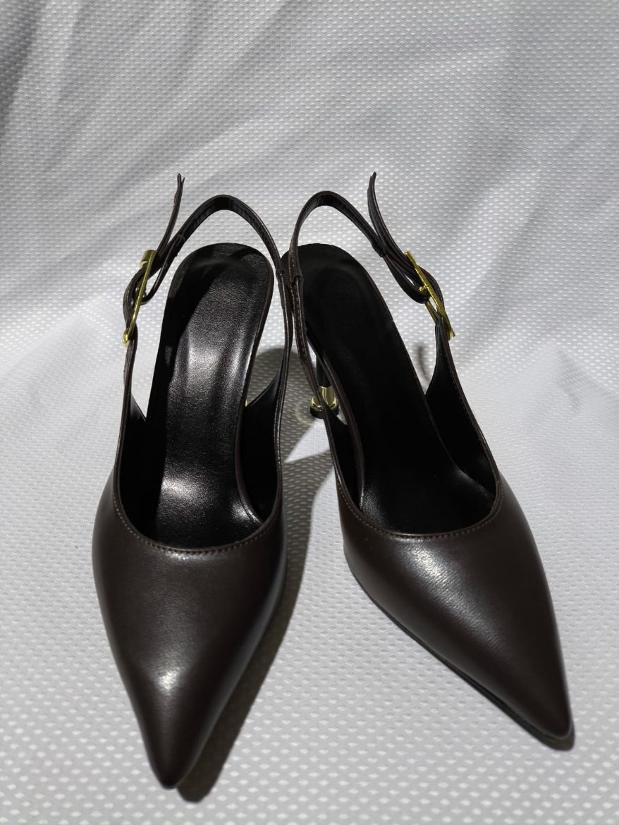 Kadın Tokalı Sivri Burun Şık Topuklu Stiletto Ayakkabı  KAHVERENGİ CİLT resmi